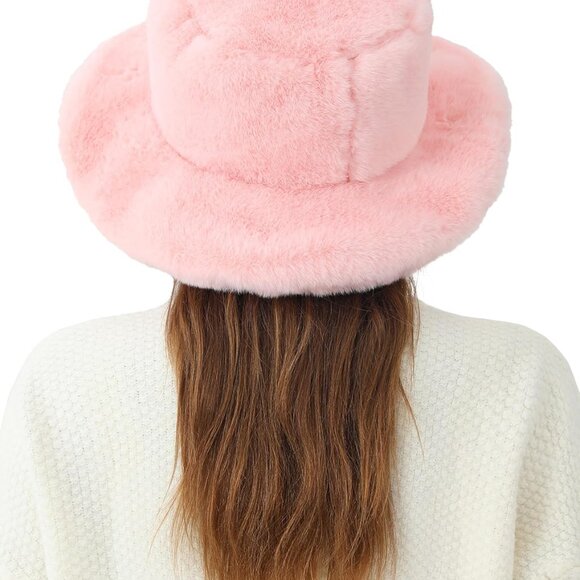 Women's Faux Fur Bucket Hat Snakeskin Print Winter Warm Cap Fisherman Style - Picture 5 of 6